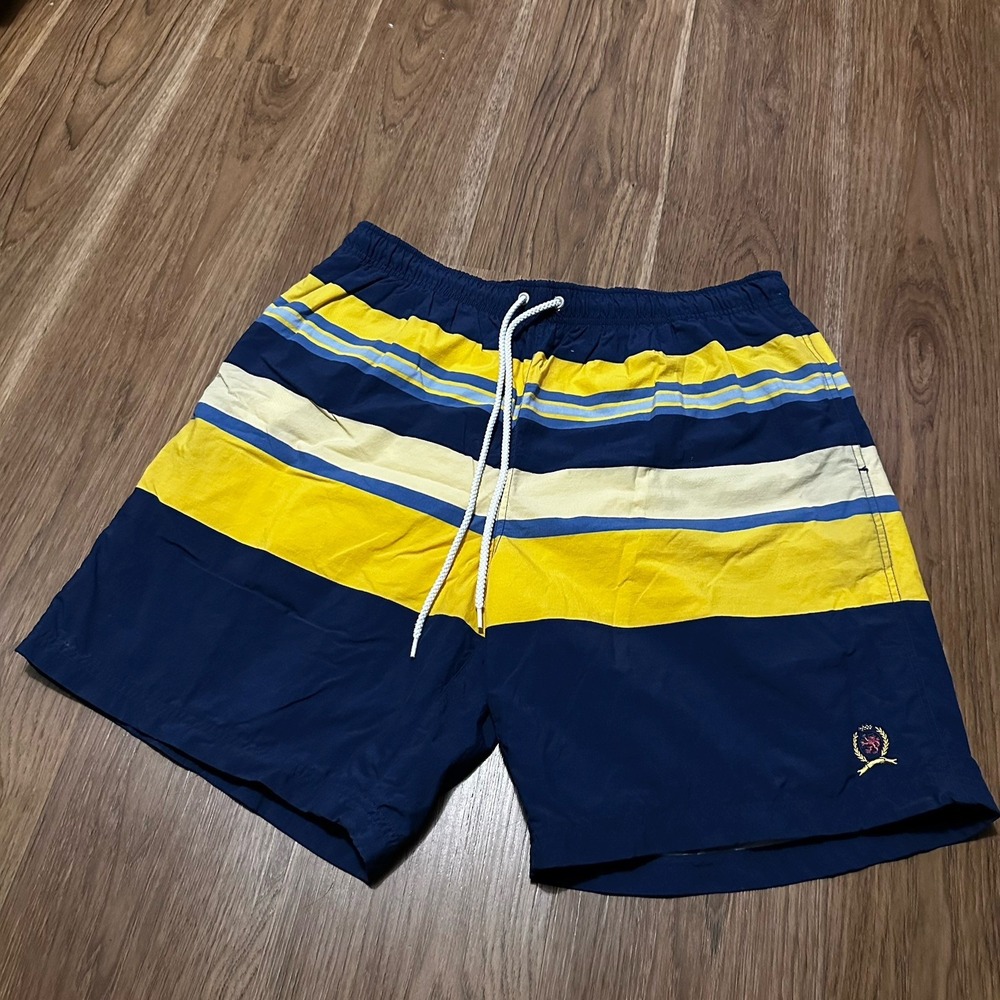 Tommy Hilfiger Swim Trunks Shorts Mens Large Blue Stripe Colorblock Mesh Lined